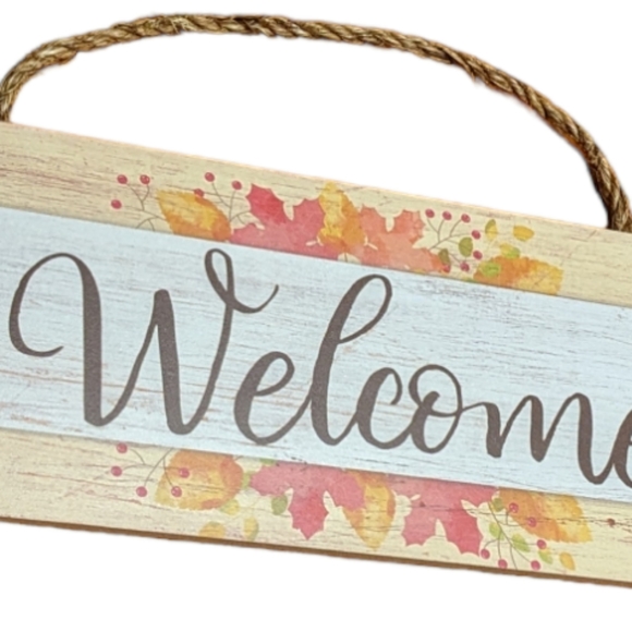 Wincraft Autumn Leaves Watercolor Style Wooden Welcome Sign with Rope Hanger - Picture 6 of 6